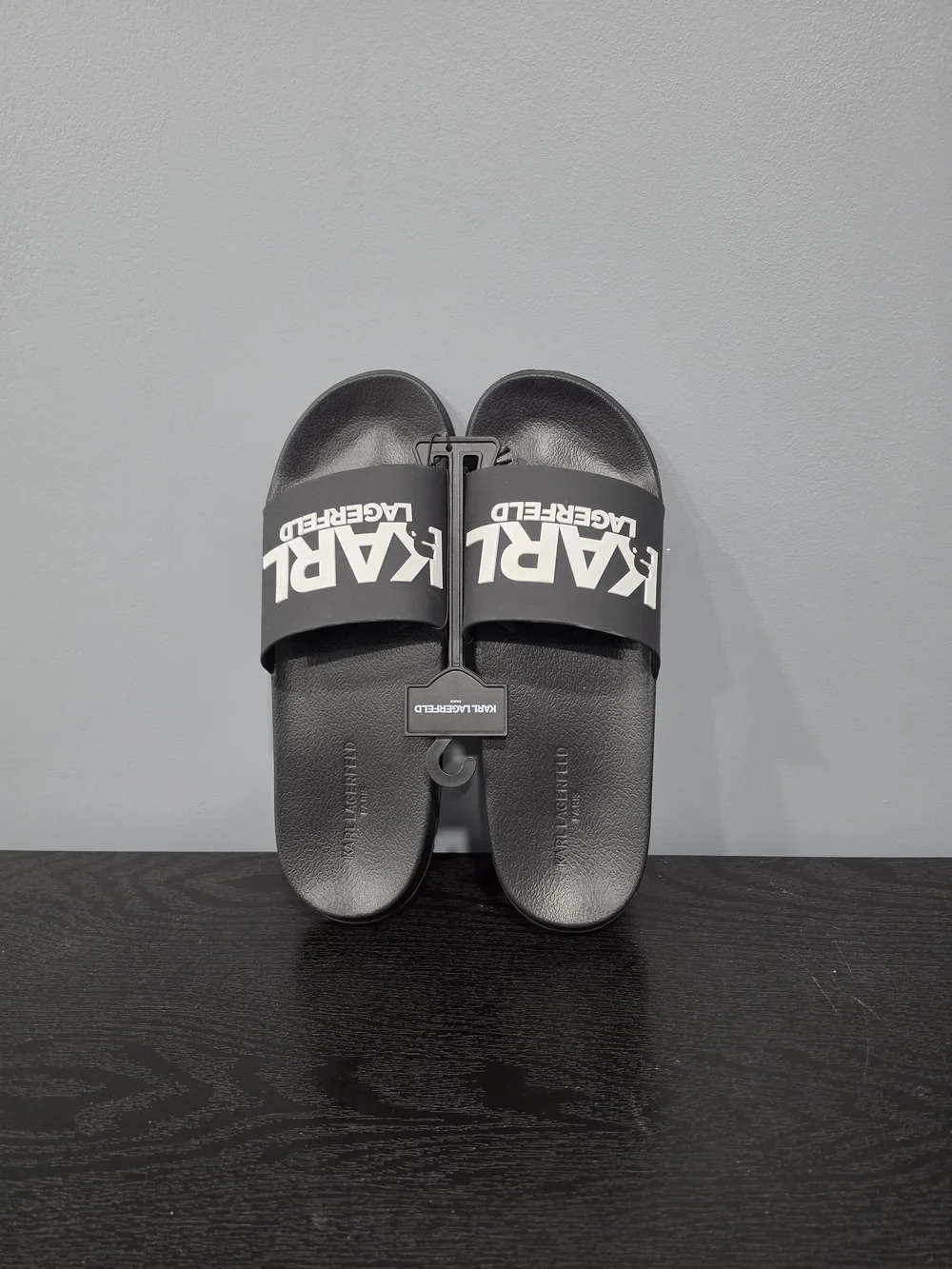 Karl Lagerfeld Black; White Logo Slide Sandals for Men